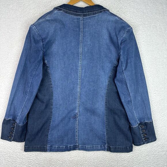Gloria Vanderbilt X Siriano Collab Denim Blazer Patchwork Jean Jacket Blue Sz 18 - Picture 6 of 12